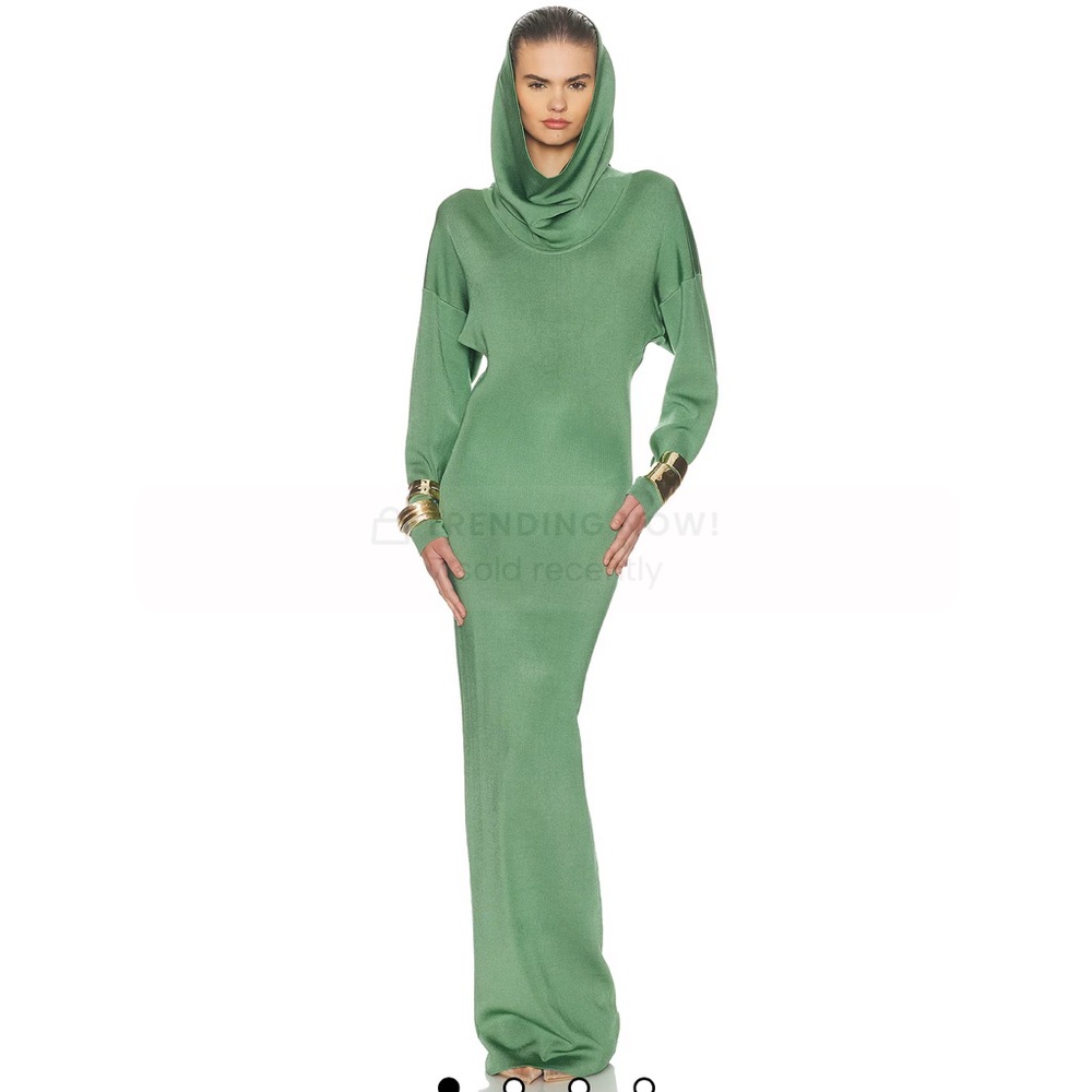 Chic Long Sleeve Green Maxi Dress